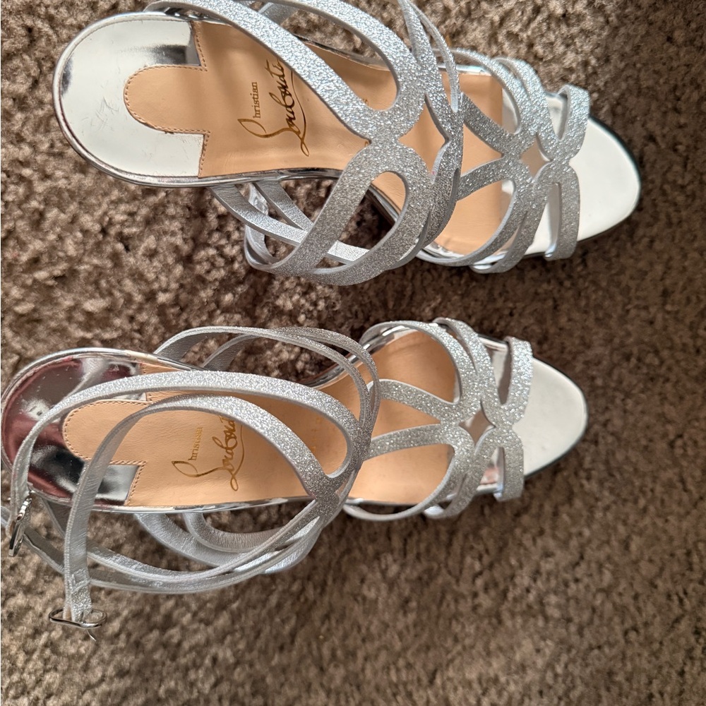 Christian Louboutin Silver Glitter Strappy Heels